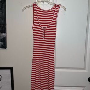 Long stretchy red and white striped maxi dress or swimsuit cover-up